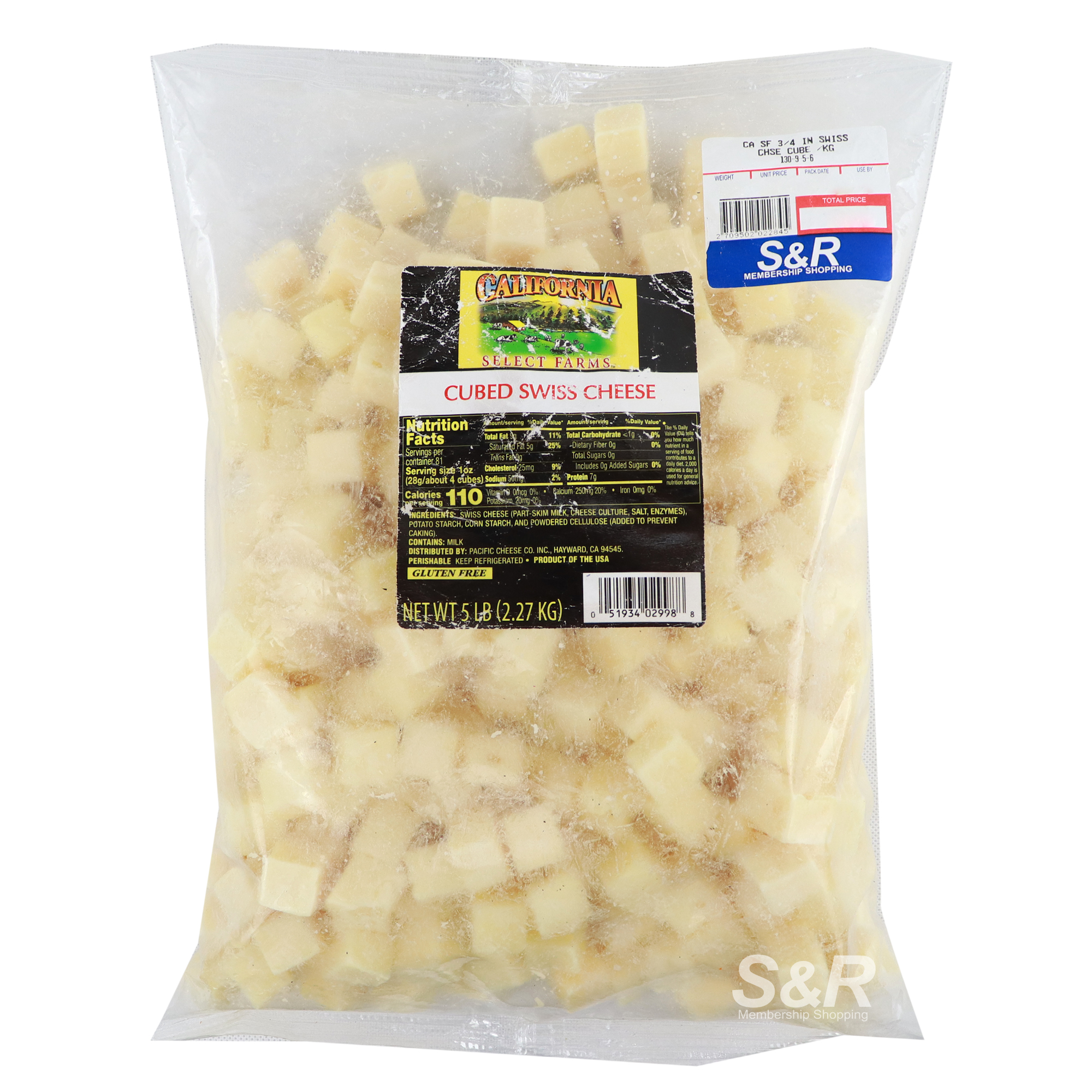 California Select Farms Cubed Swiss Cheese approx. 2.28kg
